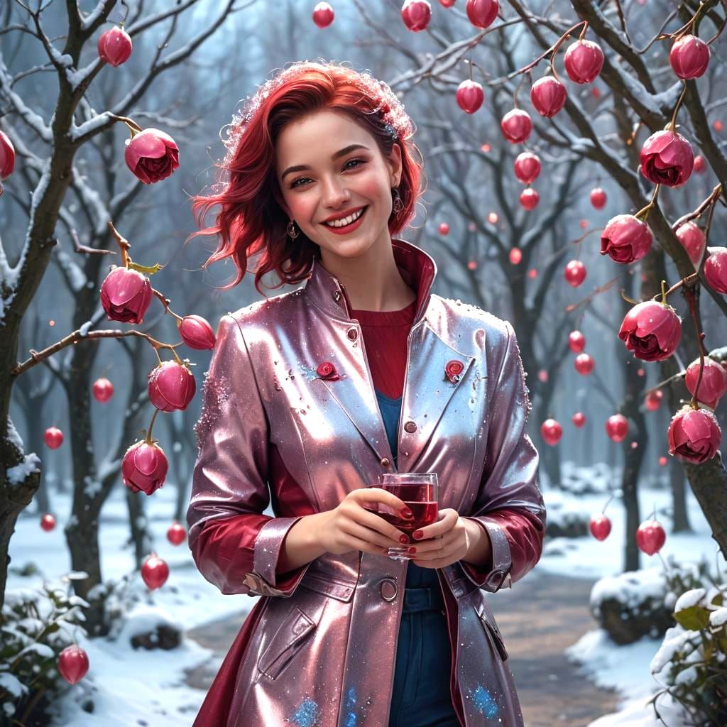 Stylish Woman with Red Grape, Detailed Matte Painting