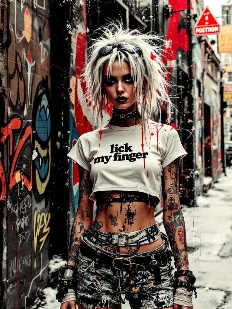 Punk Woman in Alley: Street Art Style