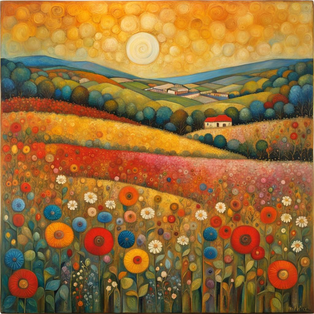 Encaustic Flower Field with Impasto Details