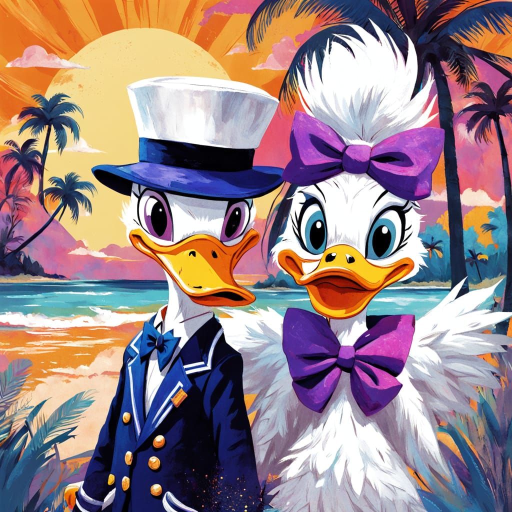 Donald and Daisy Duck in Classic Disney Animation Style