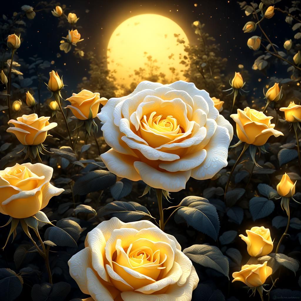 Glowing Night Rose in Fantastical Garden Art