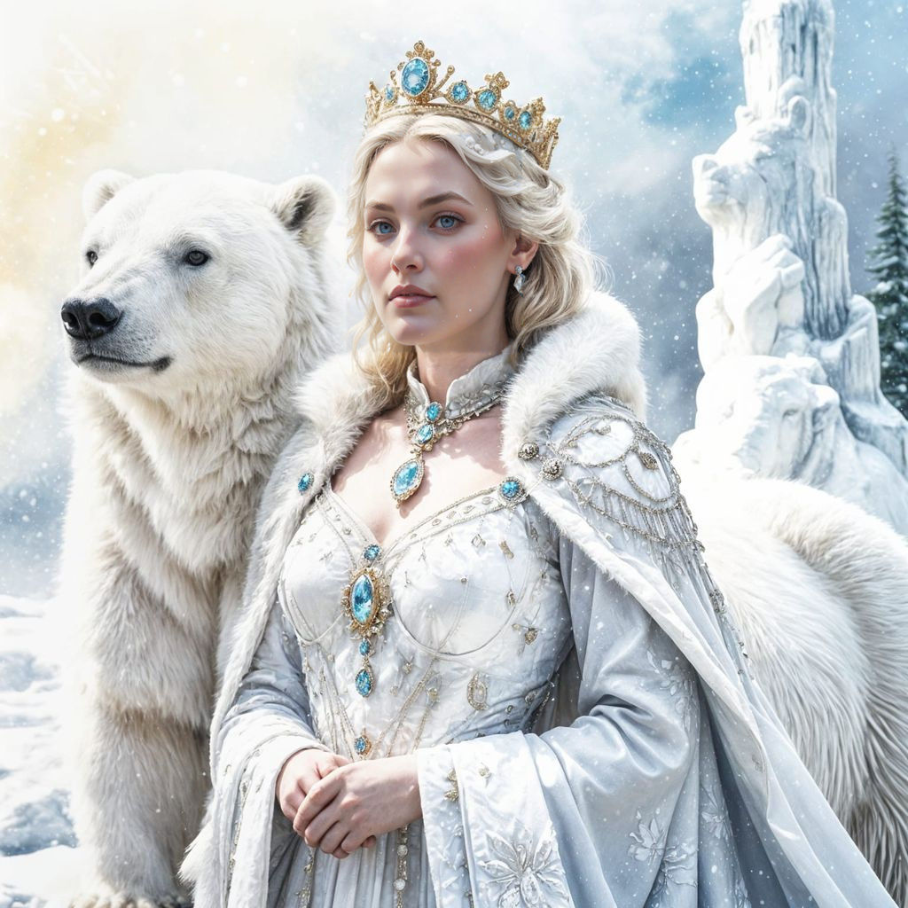 Snowy Kingdom: Impasto Queen with Polar Bear