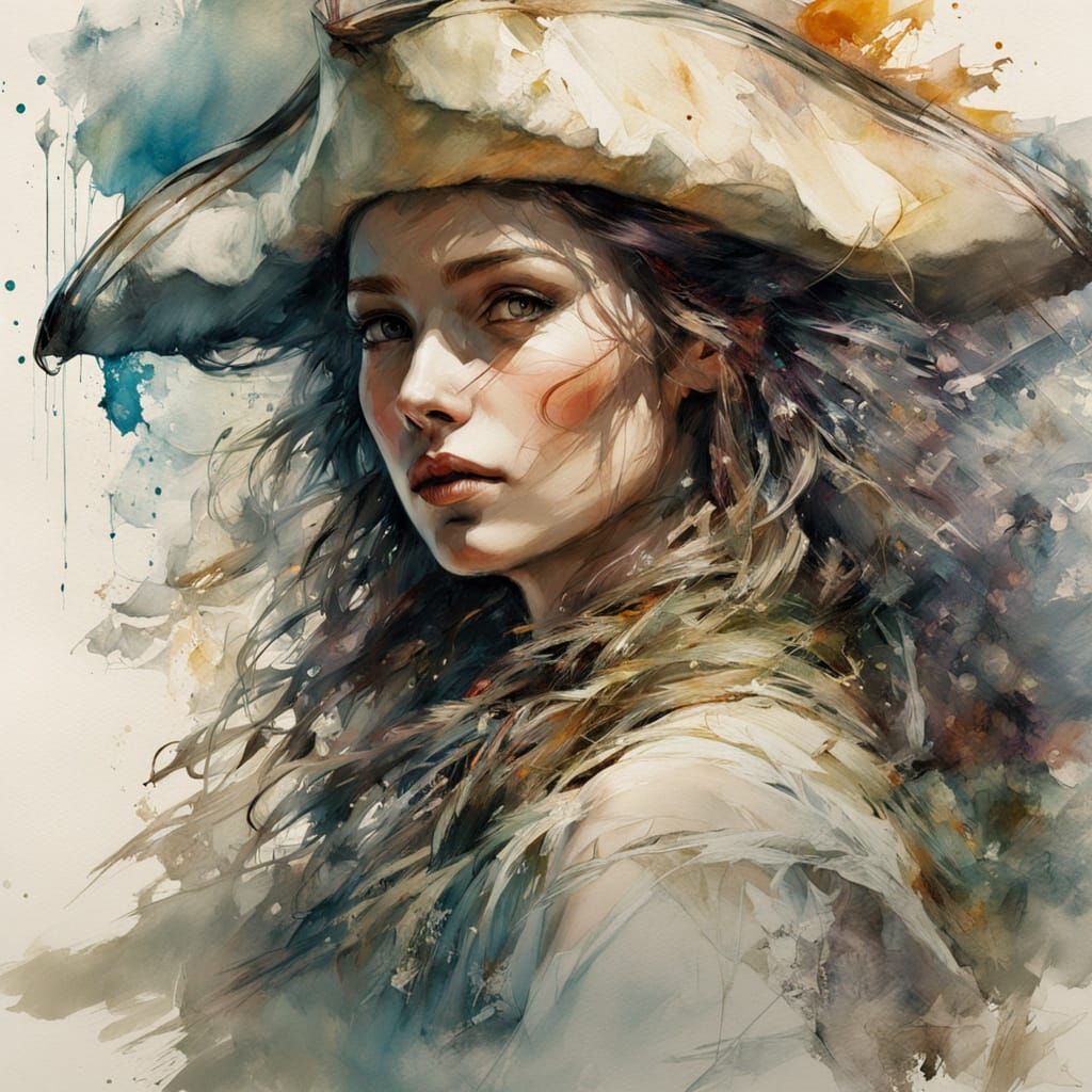 Pirate Portrait in Double Exposure Alcohol Ink Style
