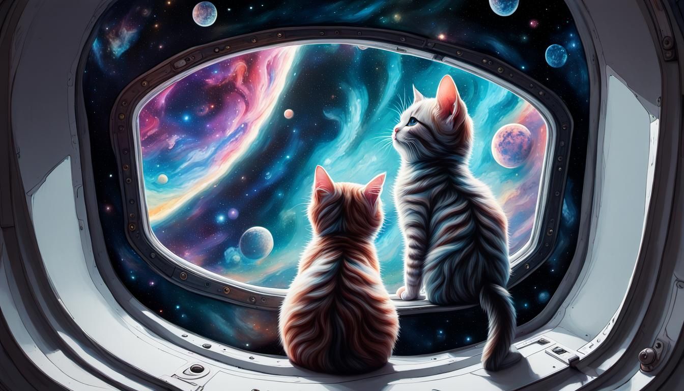 Kittens in a Rocket Staring at Stars