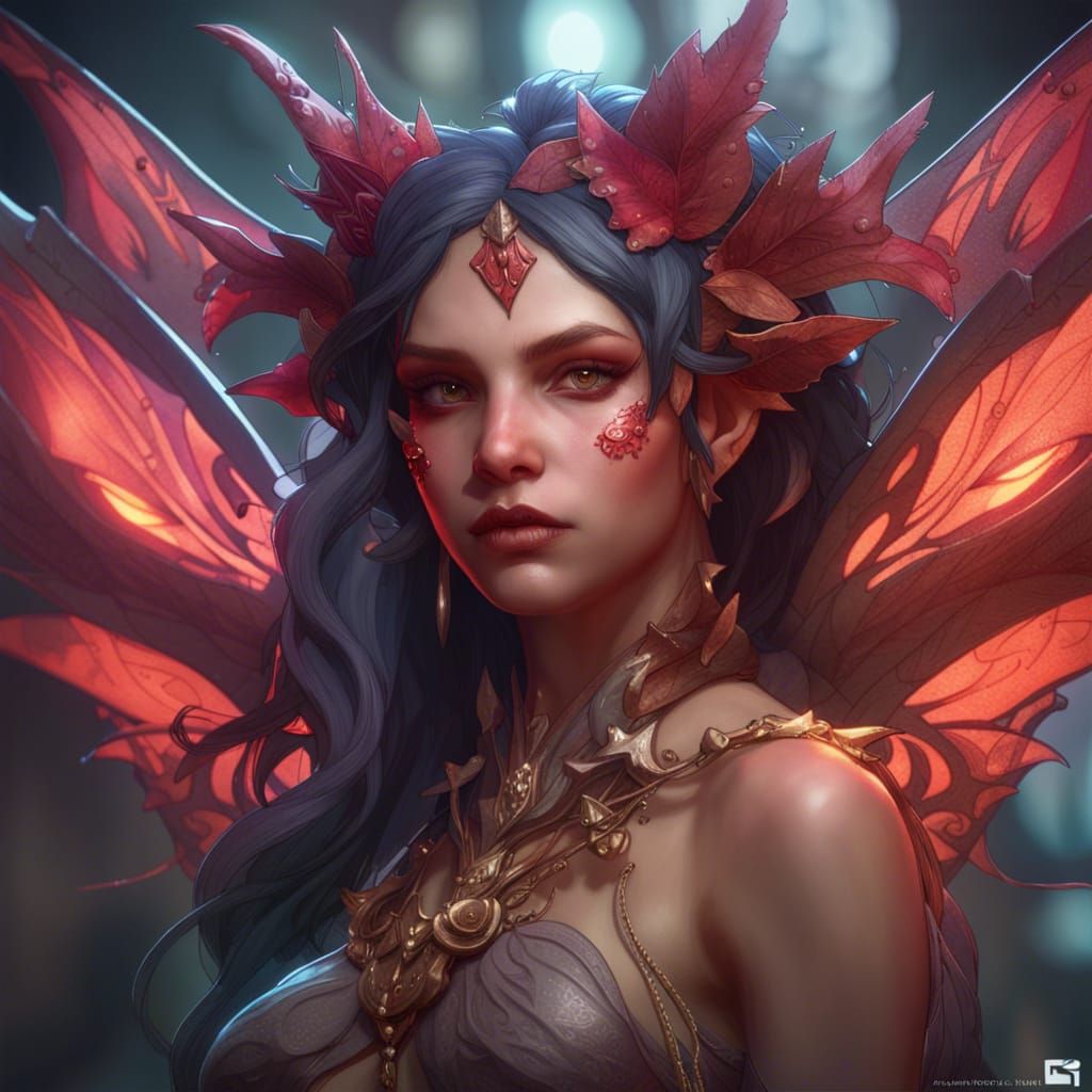 Detailed Demon Fairy Portrait in Artstation Style