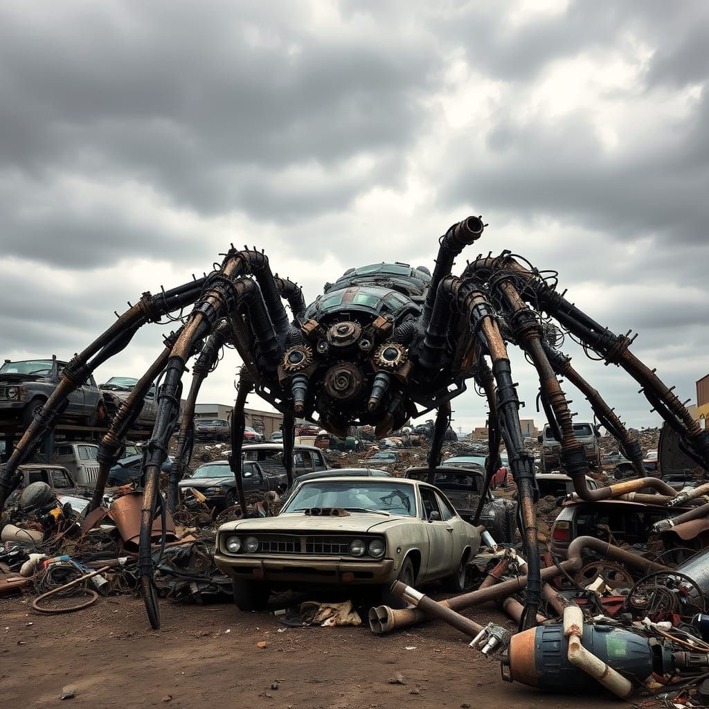 Cyberpunk Abomination, a Post-Industrial Spider Sculpture