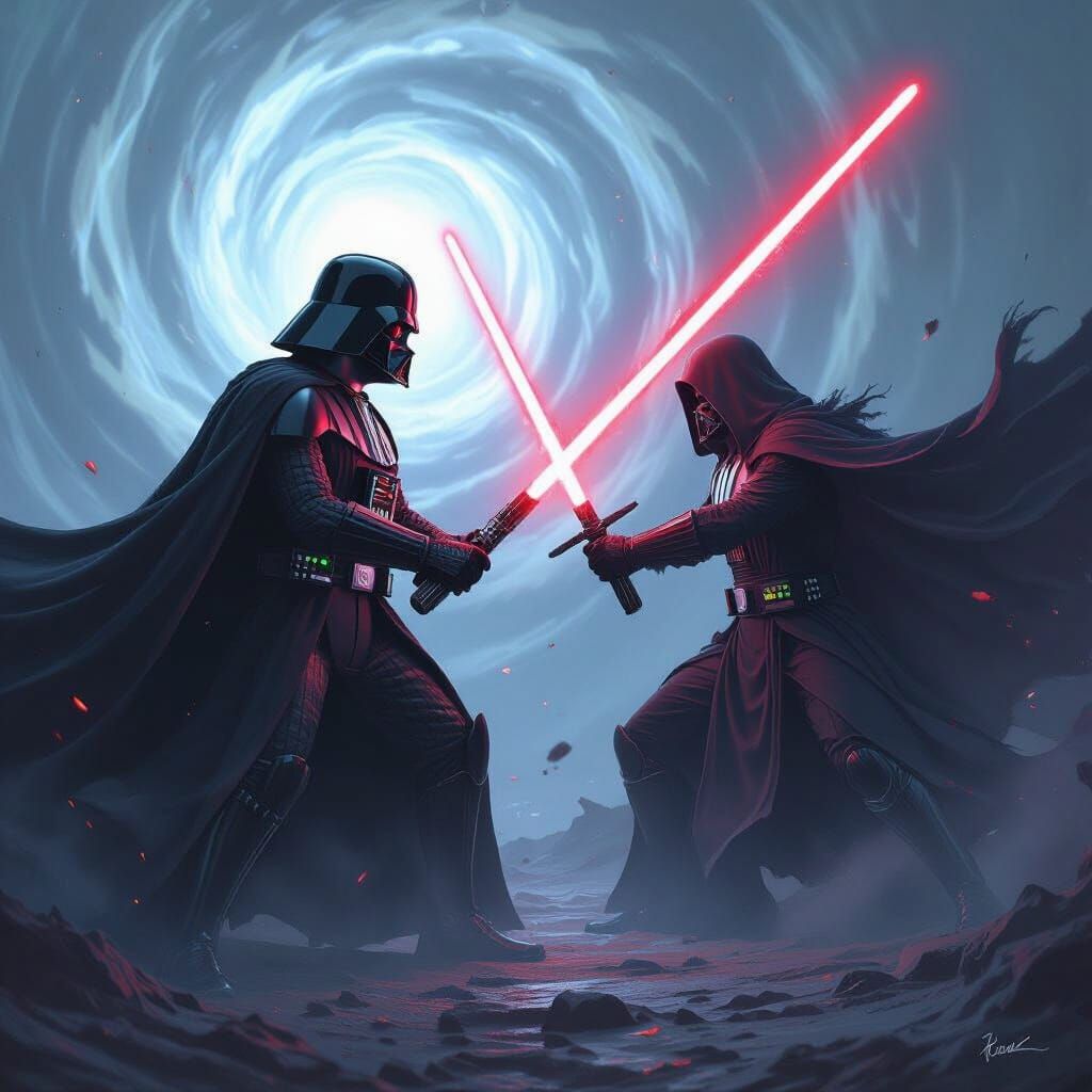 Darth Vader Battles God of Darkness Epic Digital Painting