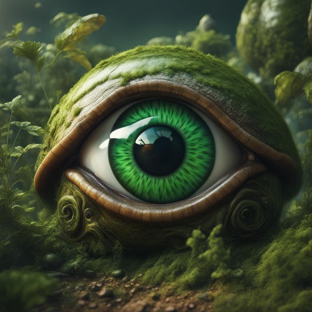 Giant Eye Camera with Snails: Detailed Matte Painting