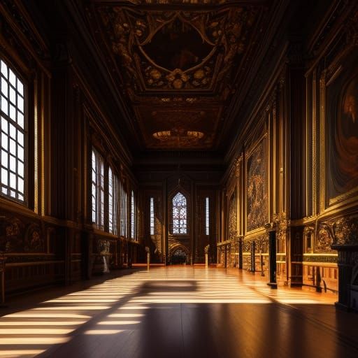 Baroque Hall with Long Shadows: Classical Art