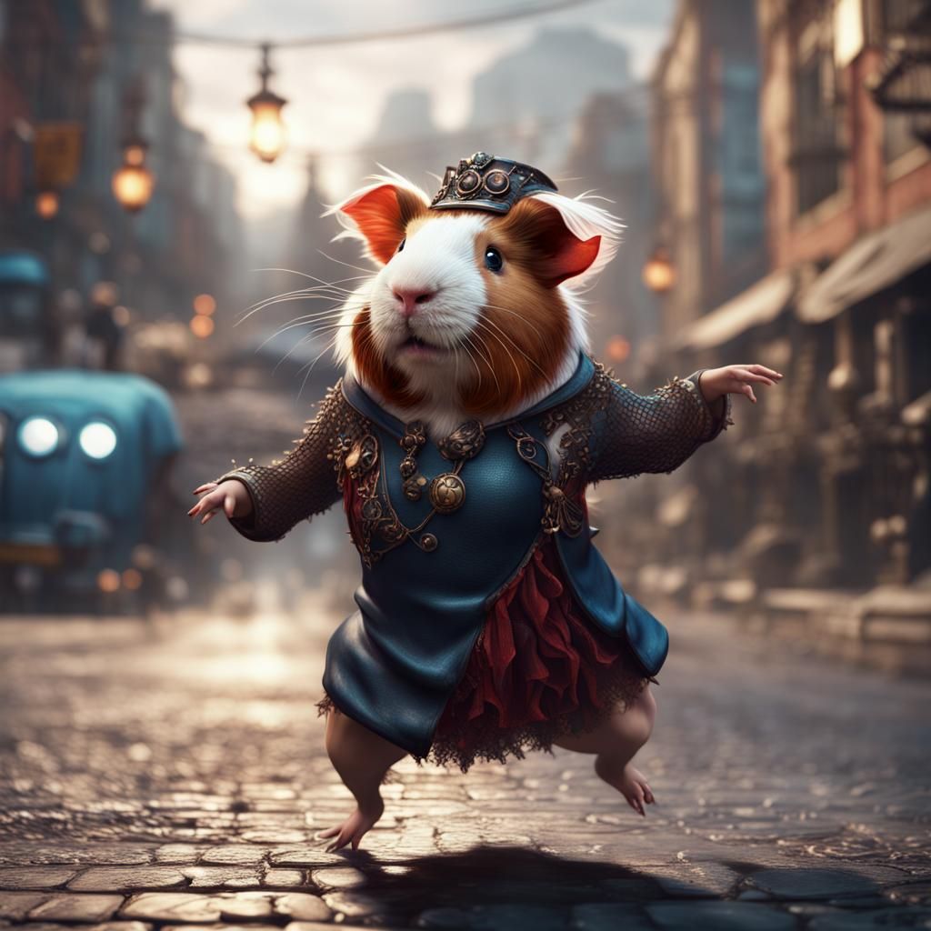 Fantastical Guinea Pig Dancer in Detailed Digital Painting