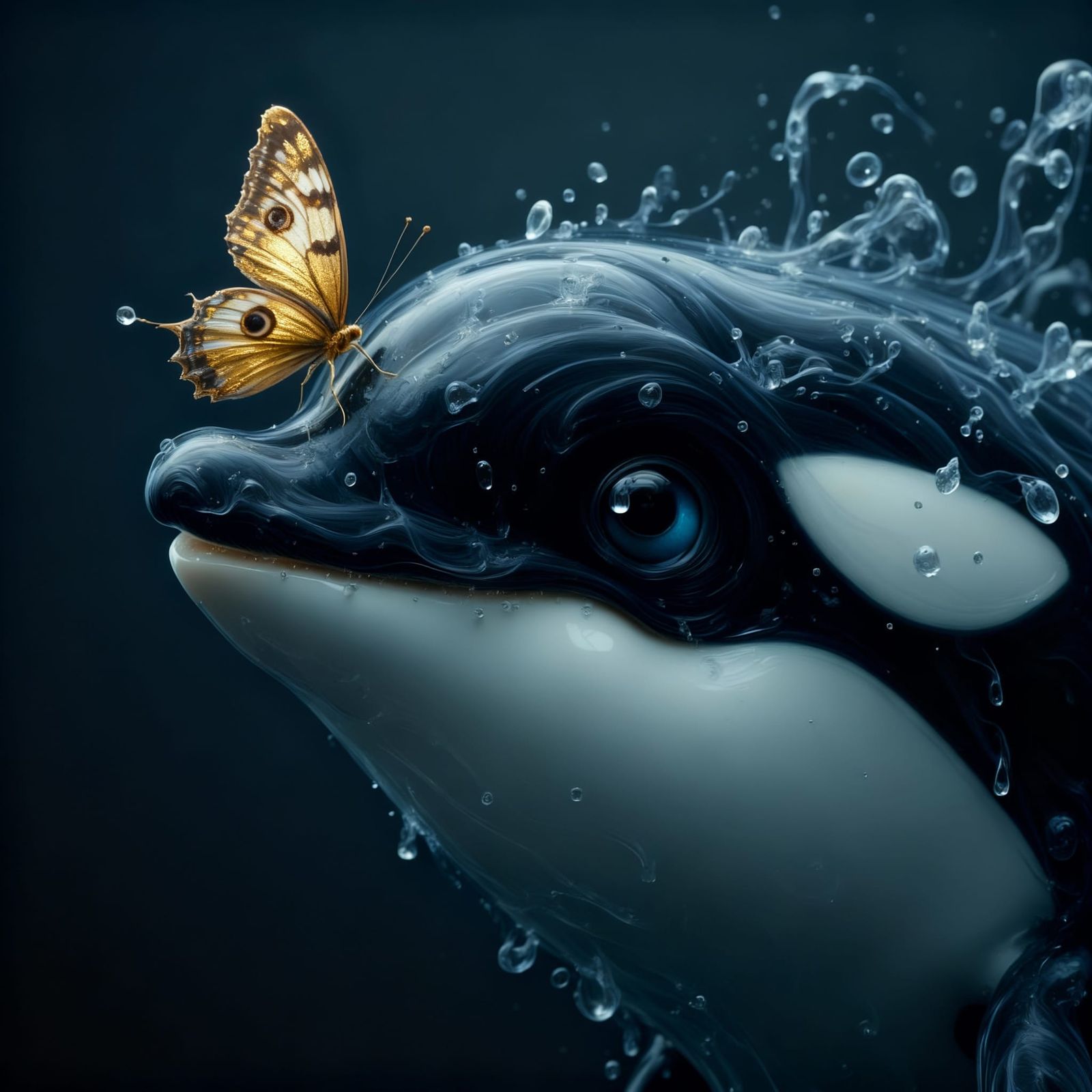 Butterfly on Orca's Nose Close-Up Portrait