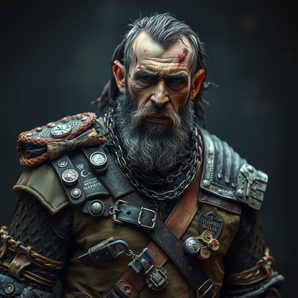 Grizzled Warrior in Battle-Worn Armor