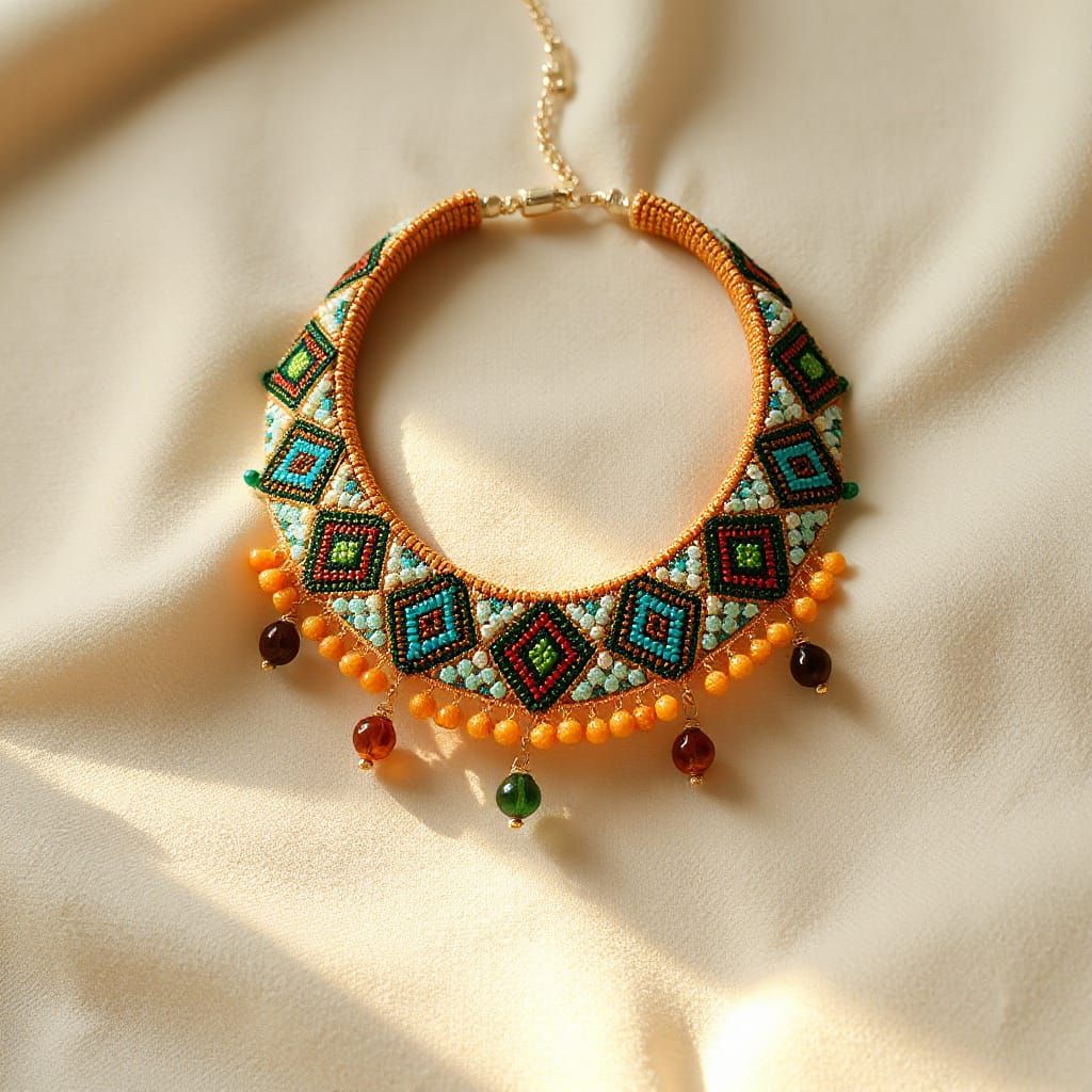 Geometric Seed Bead Necklace in Vibrant Hues