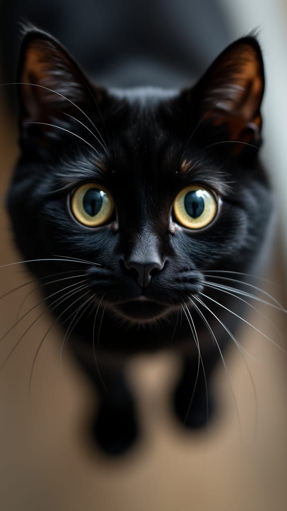 Adorable Black Cat with Exaggerated Eyes