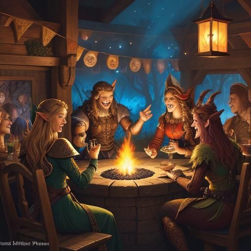 Elves Partying in Fantasy Tavern, Comic Book Art
