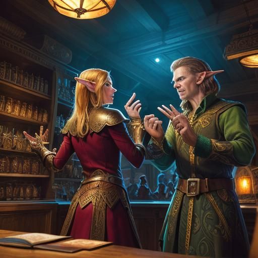 Elves Party in Fantasy Tavern, Comic Book Art