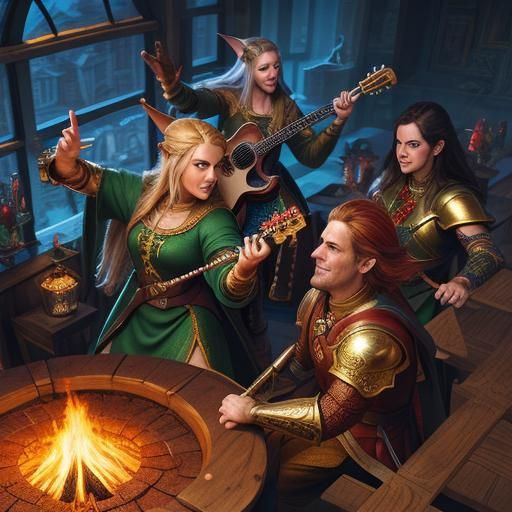 Elves Dancing in a Fantasy Tavern: Comic Book Art
