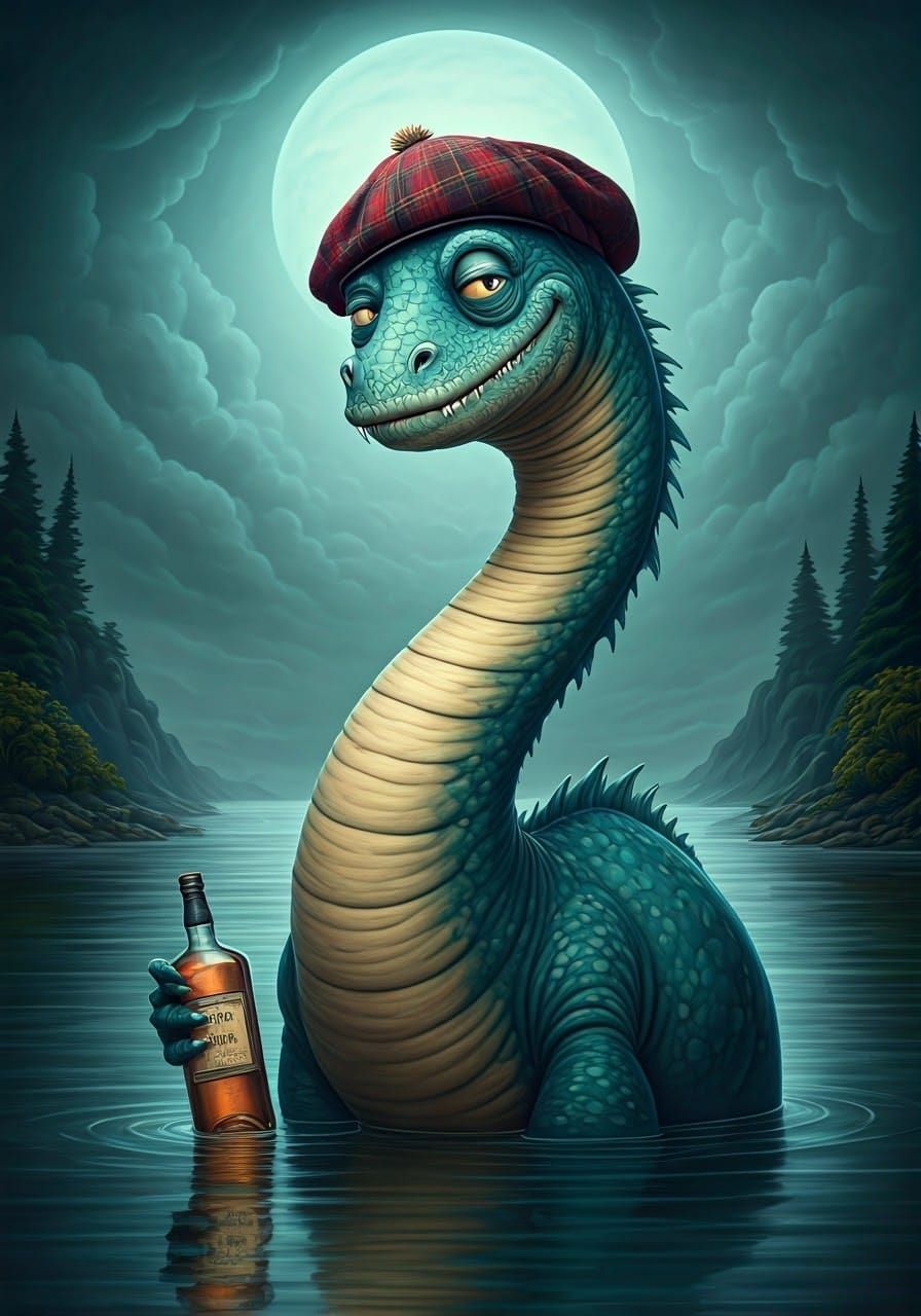 Loch Ness Monster in Whimsical Scottish Attire