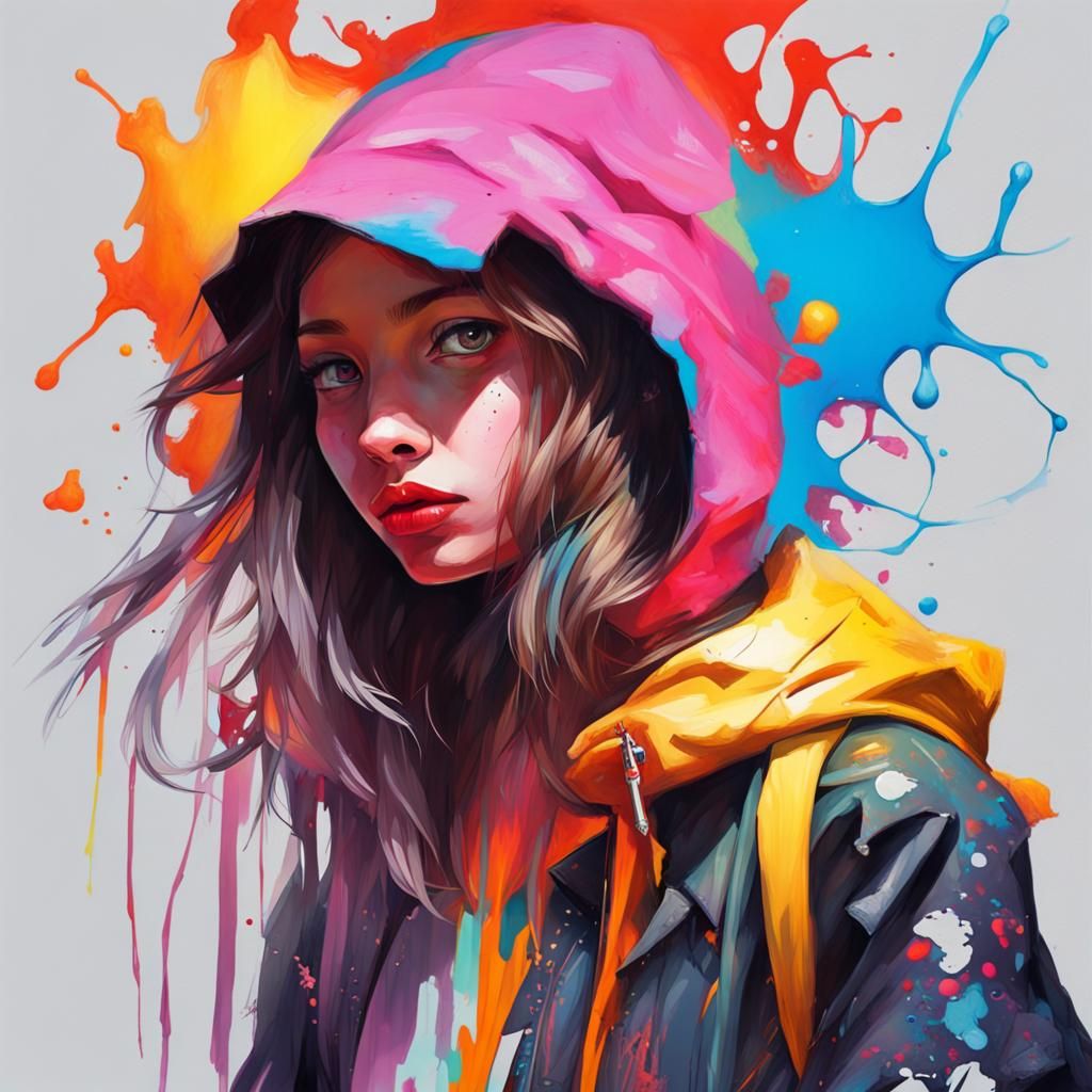 Girl with Spray Paint Effect, Polychromatic Art