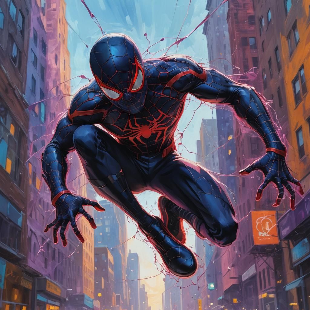 Miles Morales Swings: Expressionist Oil Painting