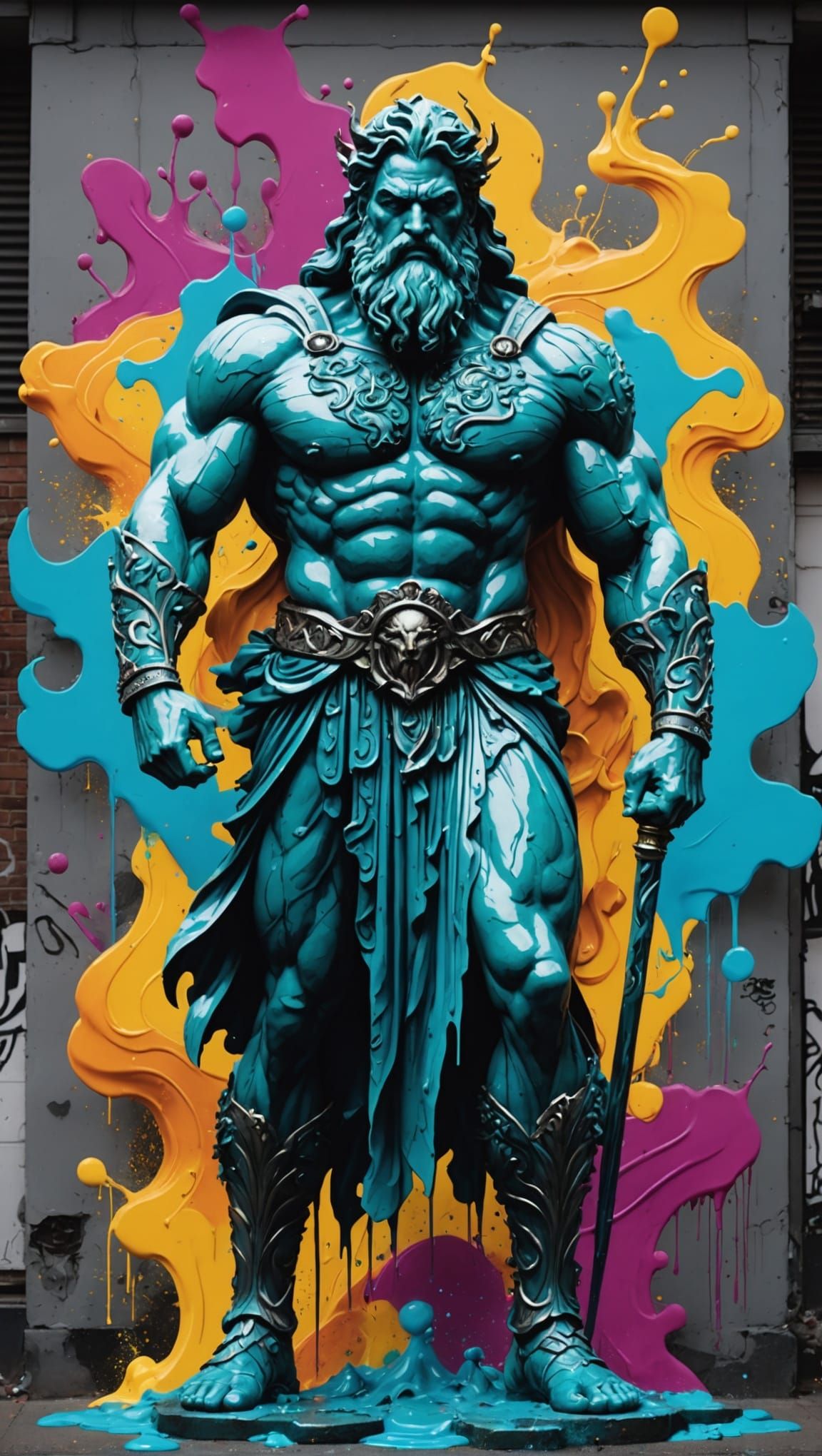 Zeus and Poseidon Face-Off in Graffiti Art