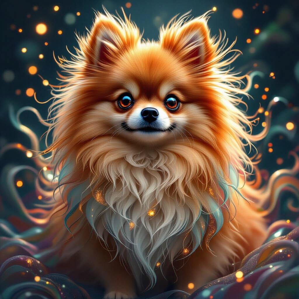 Molten Glass Pomeranian in Dreamlike Digital Art