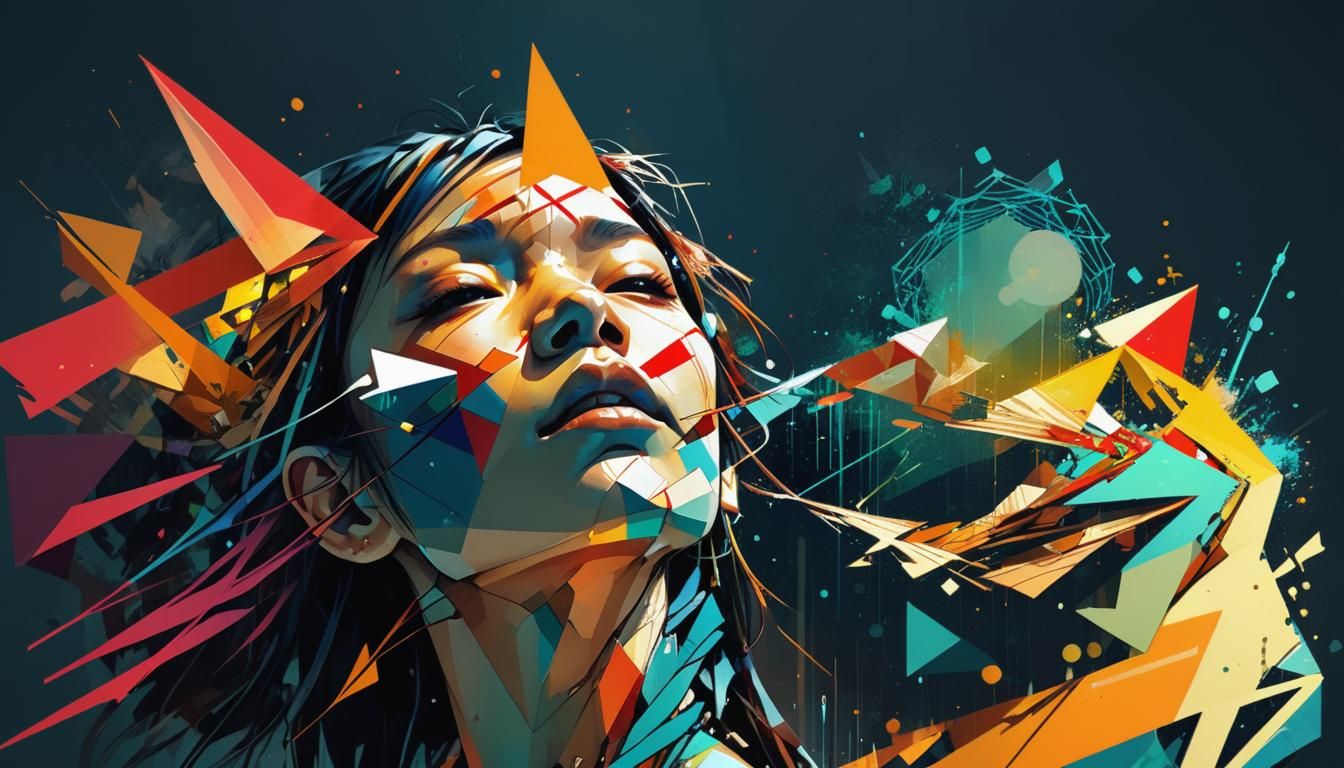 Geometric Asian Woman in Cubist Science Fiction Style