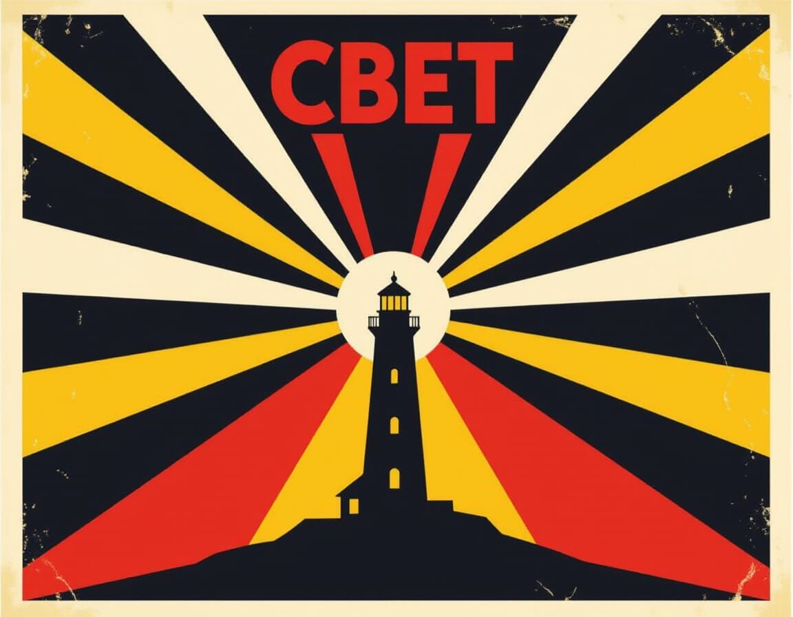 Constructivist Lighthouse Poster with Geometric Light Beams