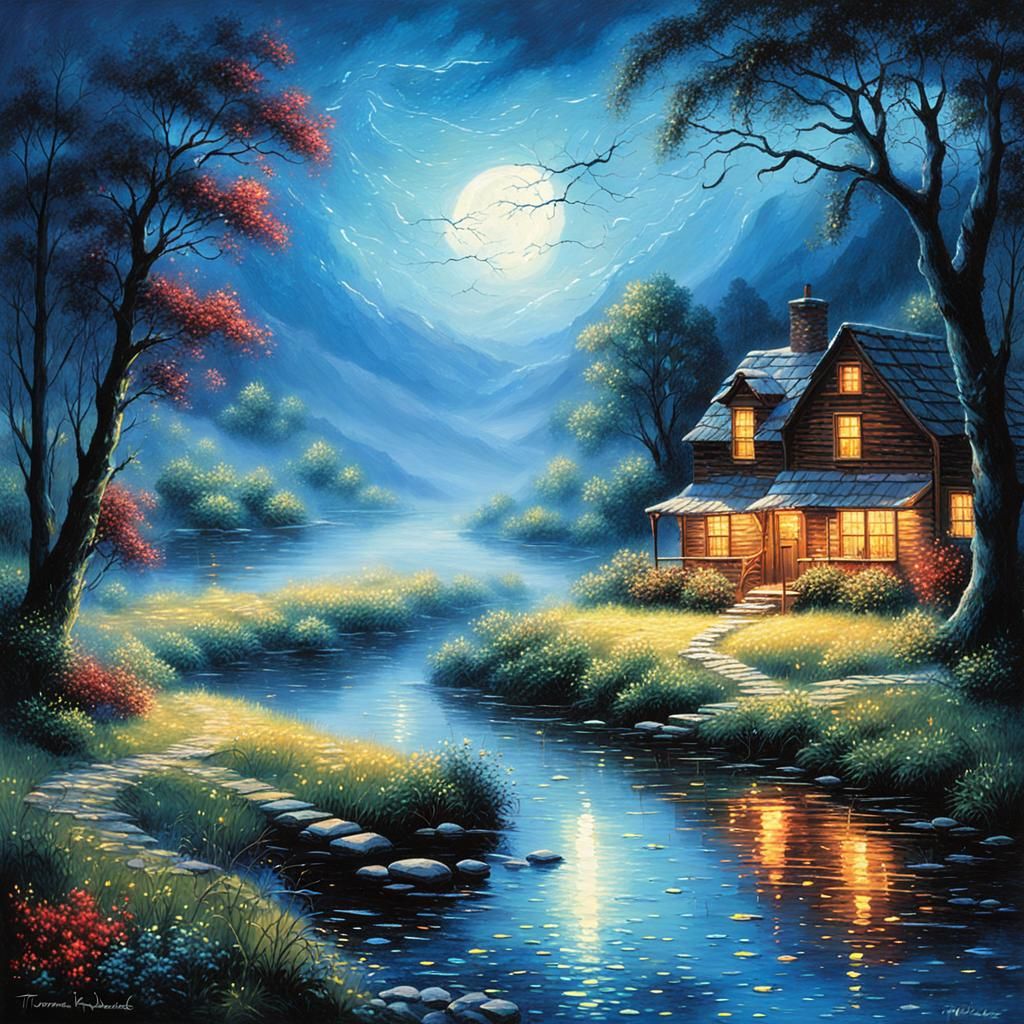 Fireflies Ascend in a Moonlit Countryside: 3D Ethereal Art