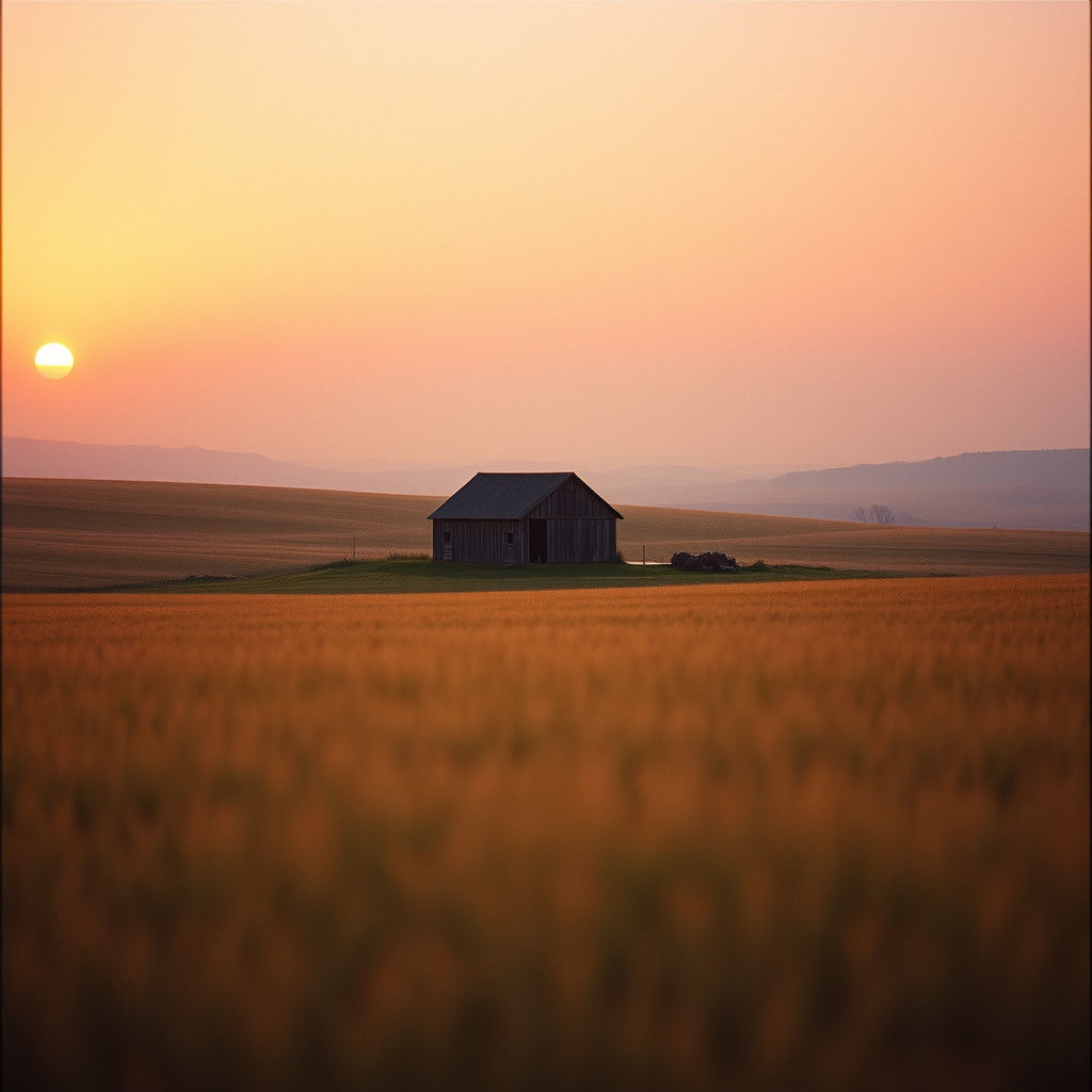 Golden Sunrise Over Countryside Field: Cinematic Still