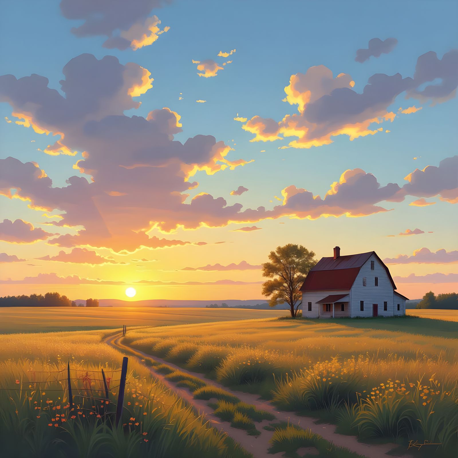 Midwestern Sunset in Impressionistic Style