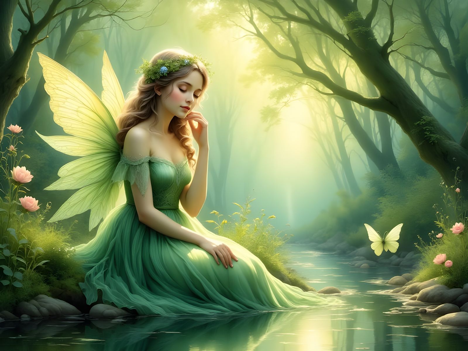 Ethereal Fairies in Art Nouveau Watercolor