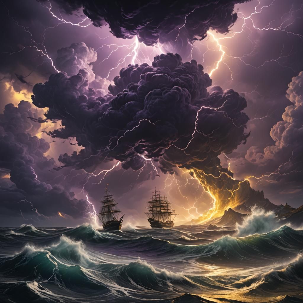 Turbulent Storm at Sea: Dark Fantasy Art