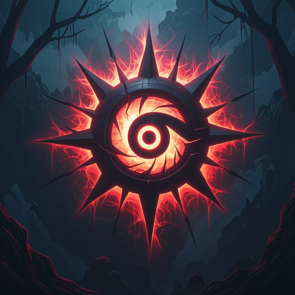 Glowing Sharingan Eye Symbolizing Pain in Fantasy Art