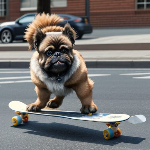 Brussels Griffon Dog Riding a Skateboard