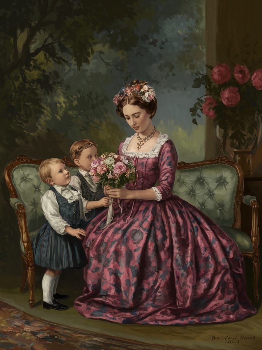 Victorian Mother Receives Flowers from Children