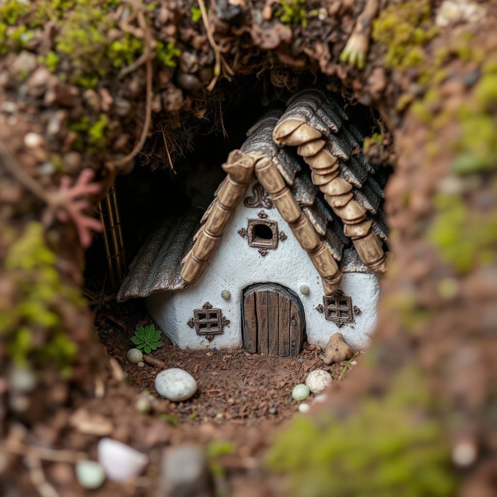 Mini Village Built Inside Hollowed Mushroom