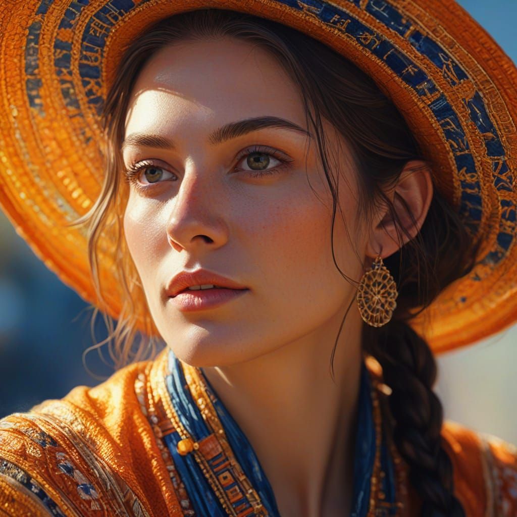 Hyperrealistic Oil Painting of a Woman in Gold