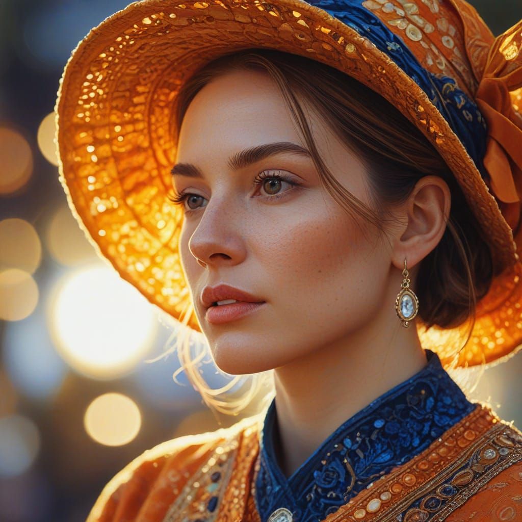 Hyper-Realistic Oil Painting of Woman in Intricate Clothing
