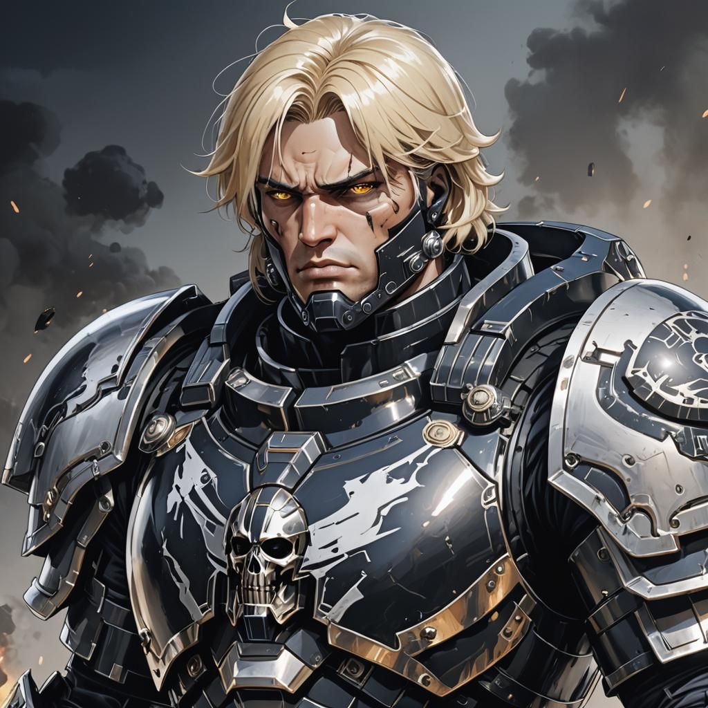 Anime-Style Space Marine in Black Armor