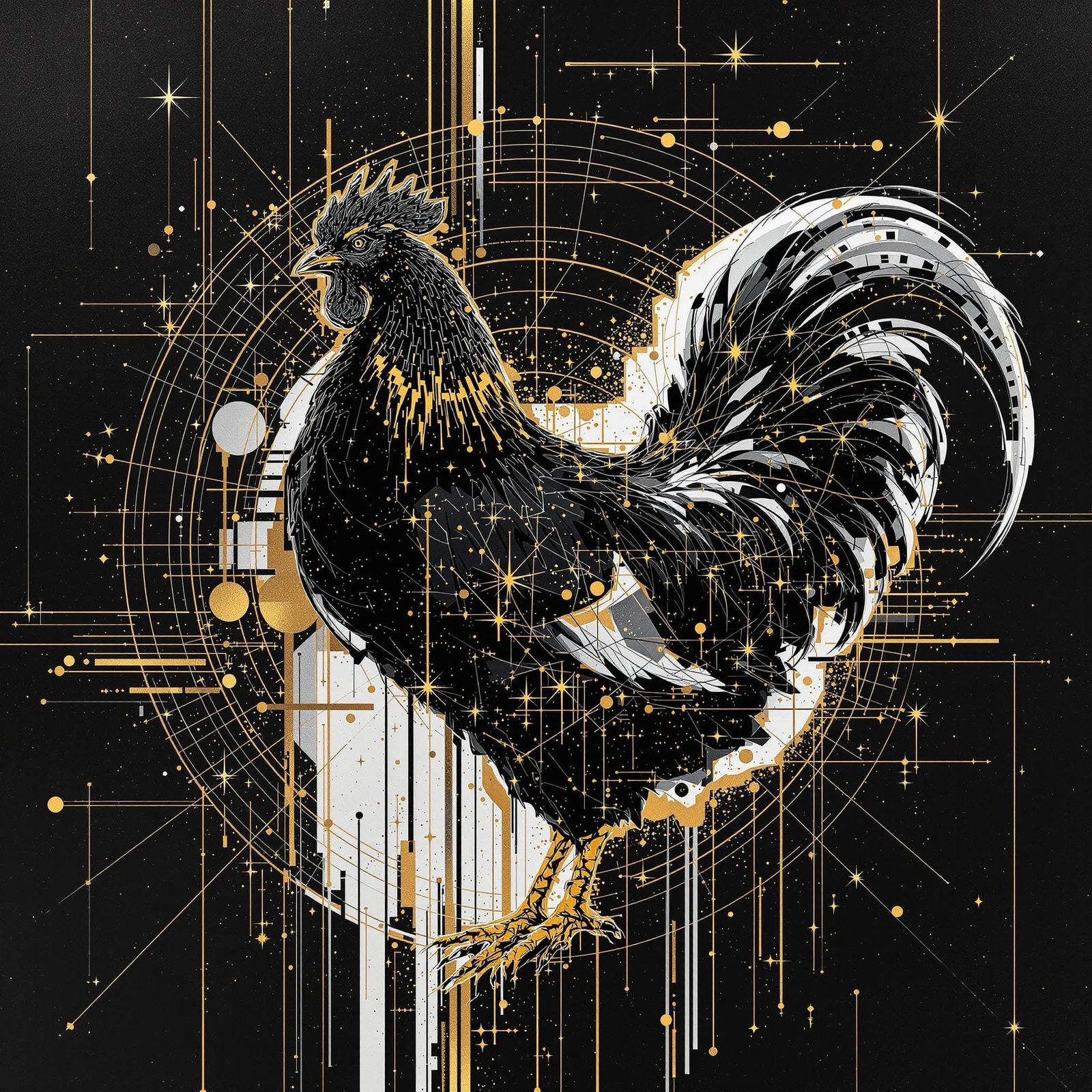 Surreal Metallic Cosmic Pullet in Glitch Art Style