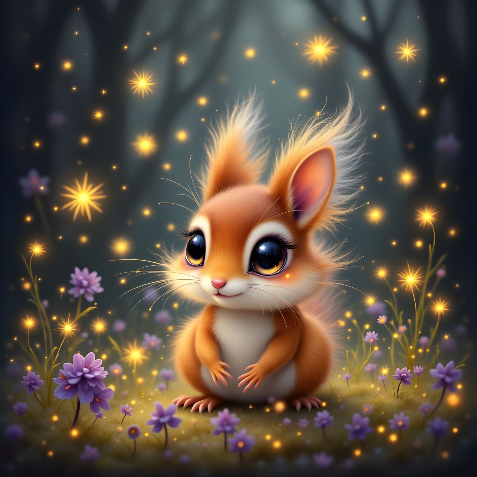 Whimsical Squirrel Plays in Enchanted Forest