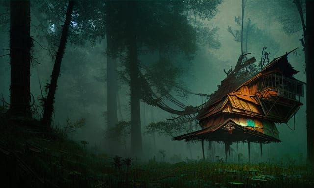 Enigmatic Forest Hut in Detailed Fantasy Art