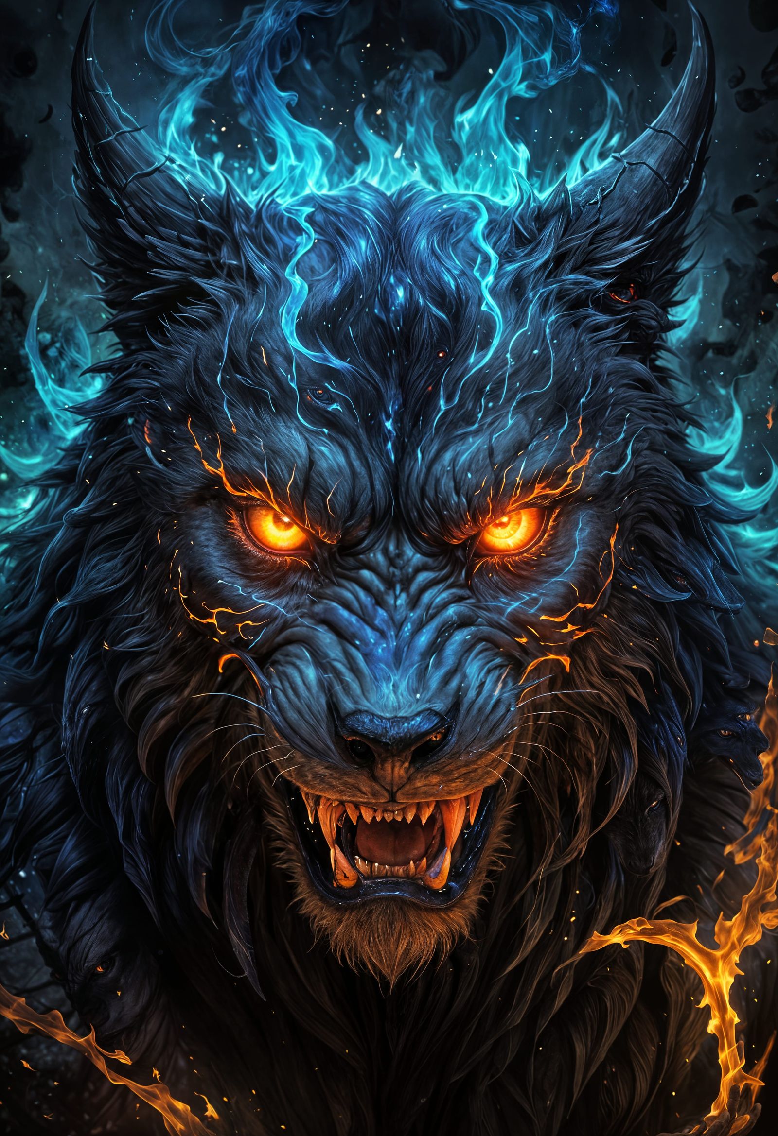 Fierce Werewolf with Blue Fire Aura