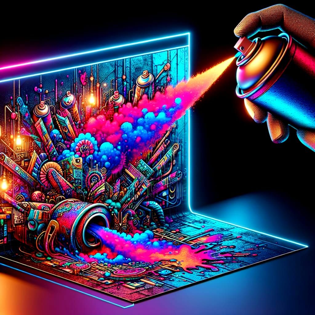 Self-Spraying Graffiti in a Cyberpunk Neon Dreamscape