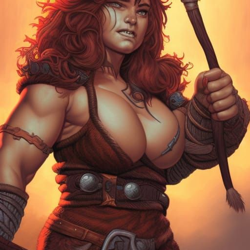 Fierce Female Dwarf Barbarian in Comic Book Art