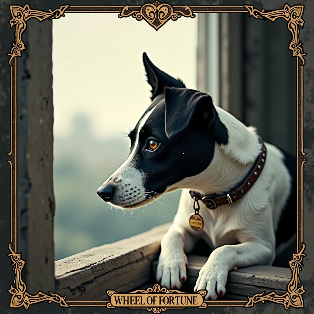 Tarot card with "THE WHEEL OF FORTUNE" written in bold 

 "A...