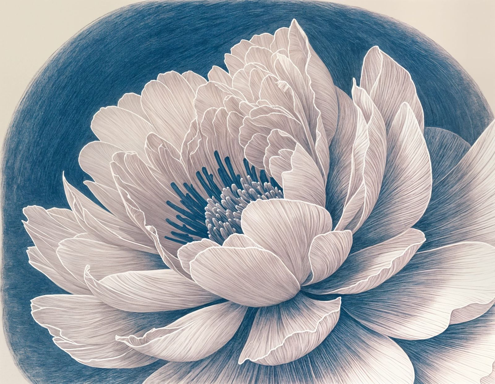 Peony in Bloom: Line Engraving Ink Illustration