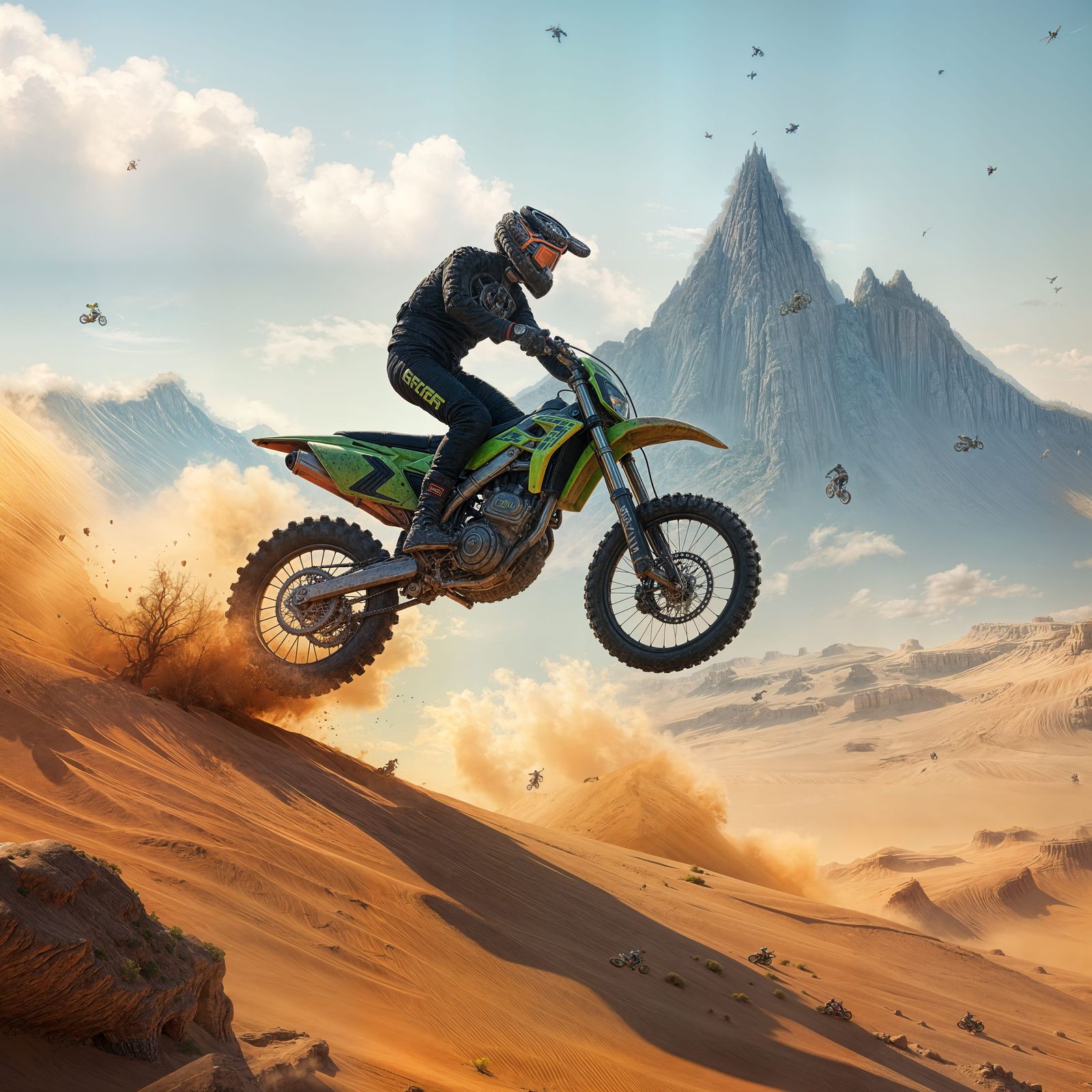 Dirt Bike Jump in Detailed Matte Painting Style