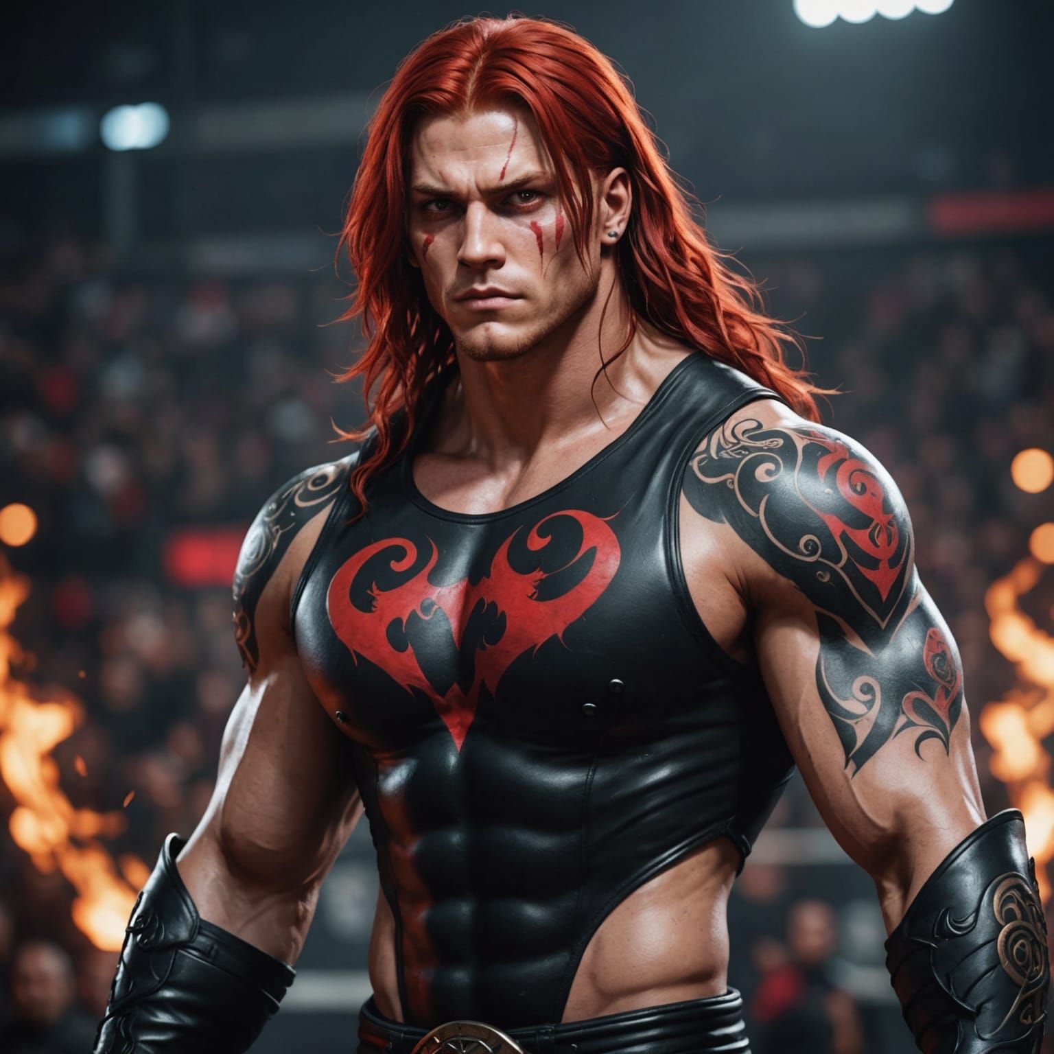 Cyberpunk Wrestler in Vivid Red